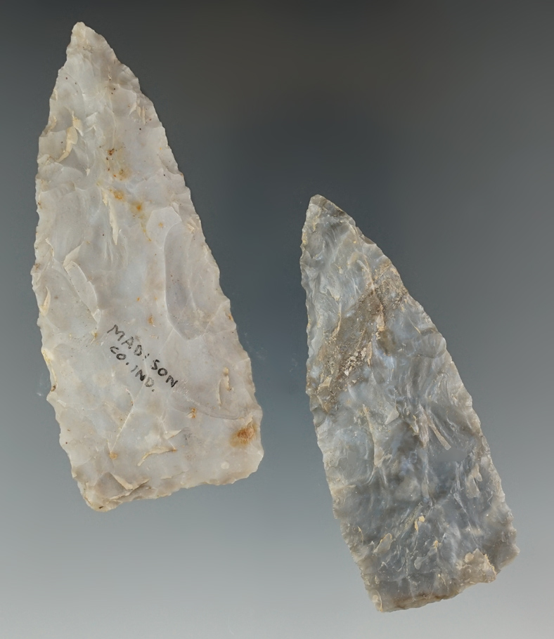Pair of Triangular Knives made from Flint Ridge Flint found in Madison Co., Indiana.