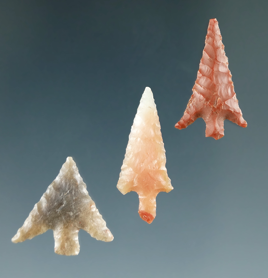 Set of 3 Columbia River Gem points, all in nice condition. Largest is 15/16". Ex. Dewey Schmid.