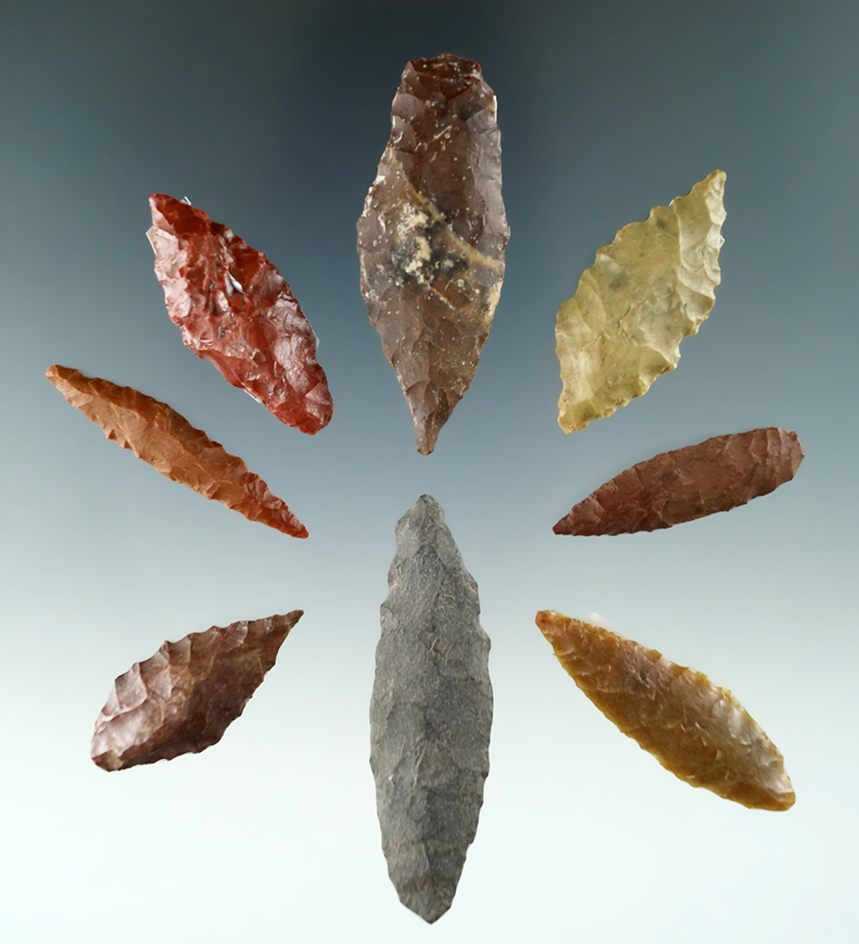 Group of eight arrowheads found in Oregon, largest is 1 7/8".