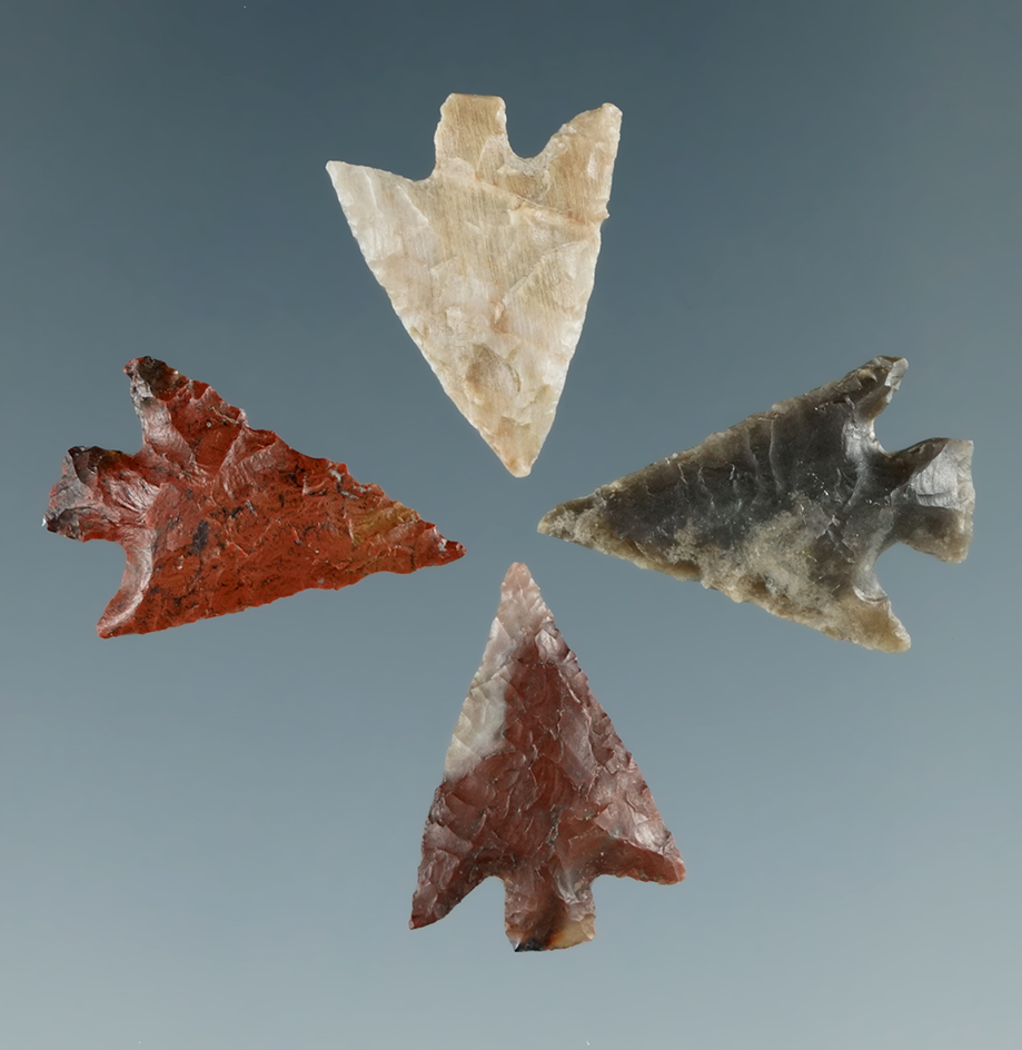 Set of four Columbia River Gem points, largest is 13/16".