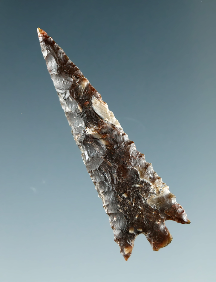 Exceptional! 1 5/8" Columbia Plateau with exquisite flaking and style. Columbia River. Ex. Schmid.