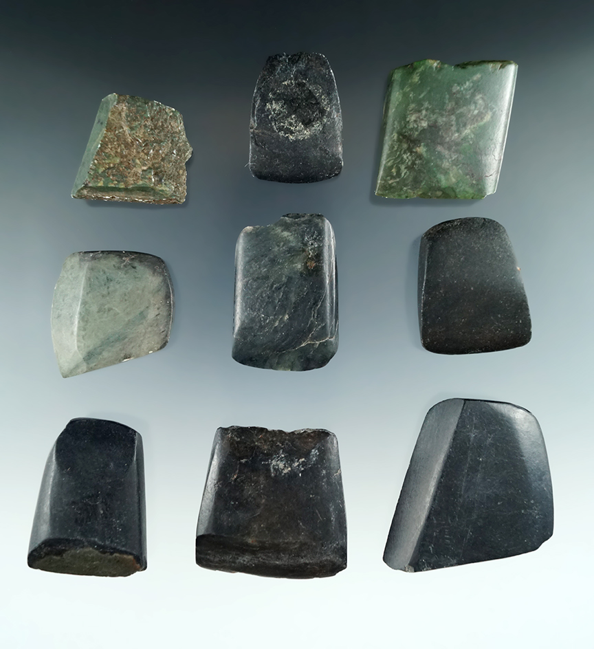 Group of 8 Stone Adze bits found in Alaska and it is Columbia. Largest is 2"