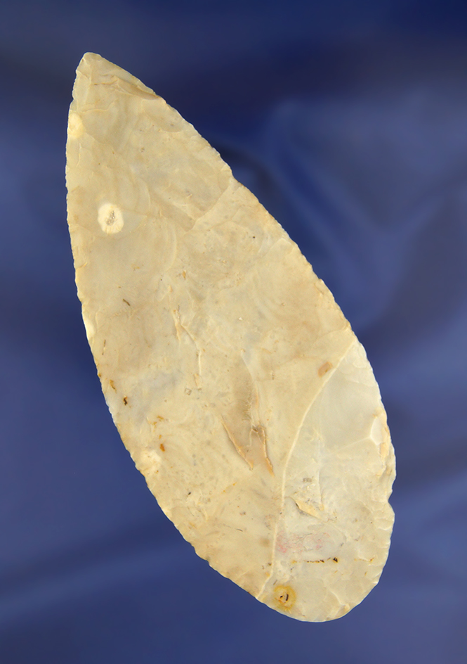 Thin 5" Cache Blade made from Blue and Cream Flint Ridge Flint. Found in Ohio.