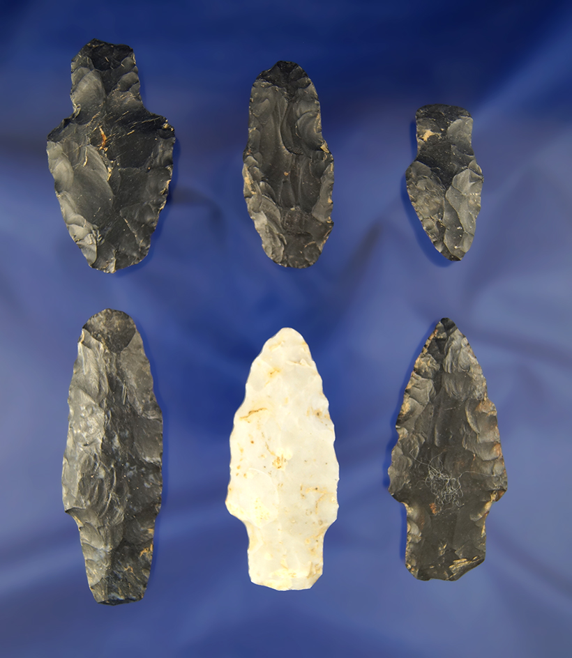 Set of 6 Ohio Adena Points, largest is 2 7/8".