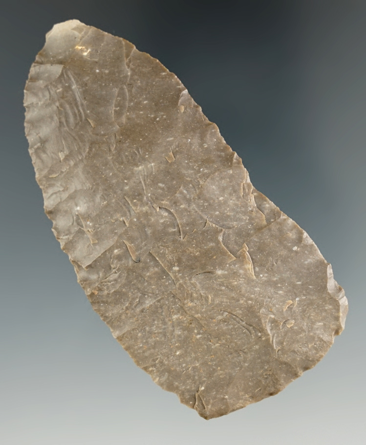 3 1/16" Thin and nicely flaked Paleo knife found in Indiana.
