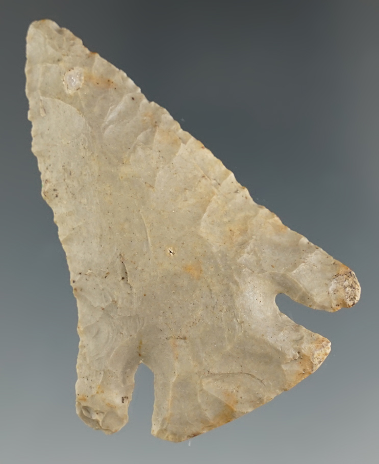 Excellent flaking on this 2 3/8" Archaic Deep Notch found in Indiana.