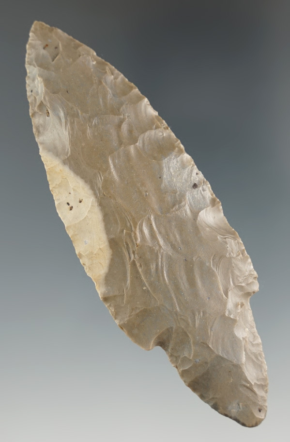Nicely flaked 3 3/4" Adena made from two-tone Hornstone found in Indiana.