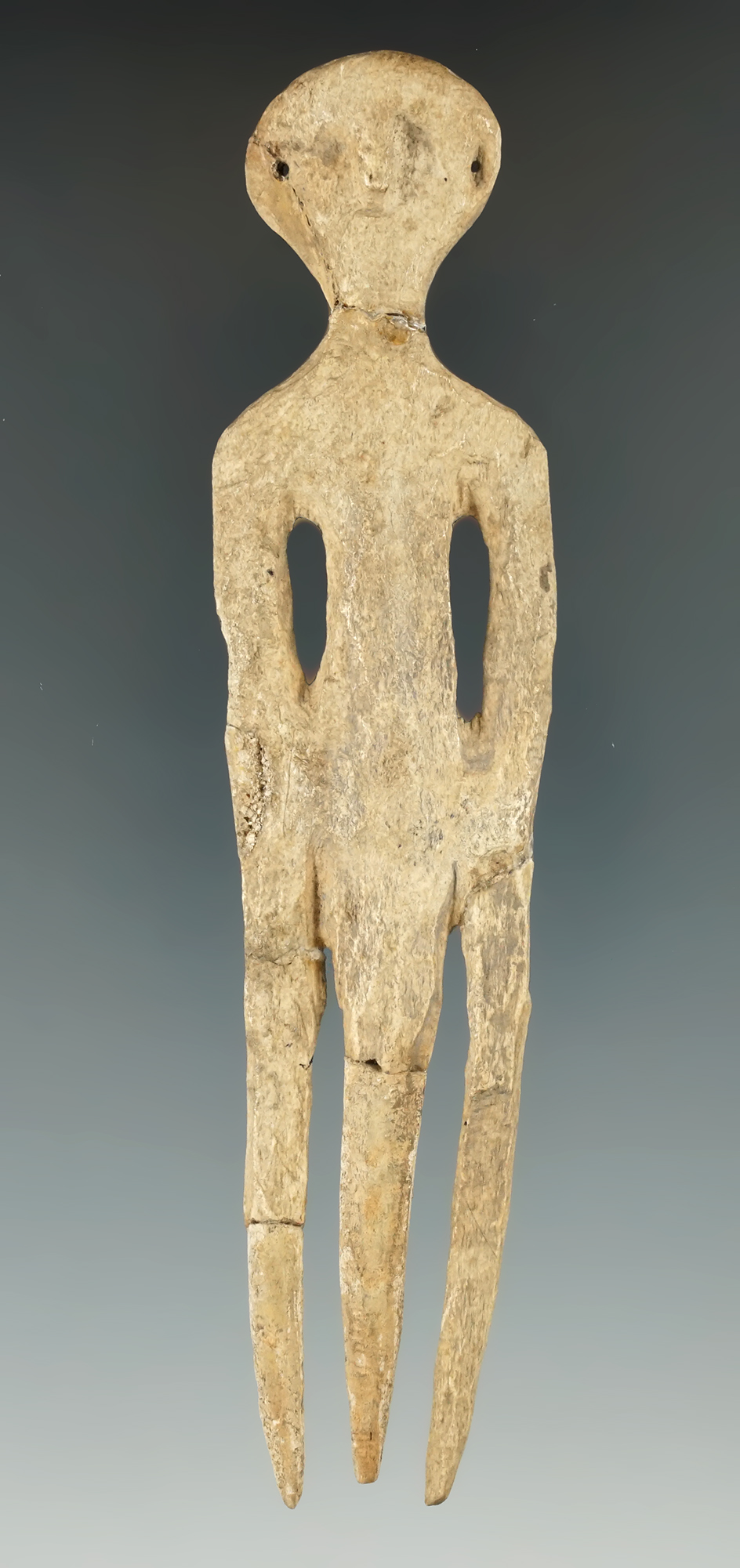 Nice! 5 3/8" Iroquois Human Effigy Bone Comb - broken and glued in several places. New York.