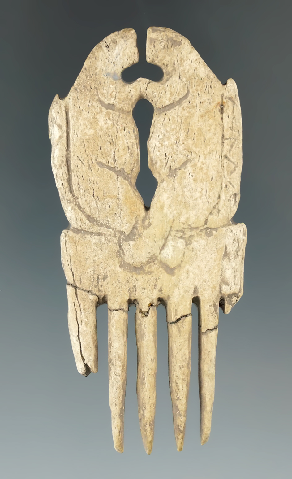 3 5/16" Dual Beaver Effigy Bone Comb found in Livingston Co.,, New York.