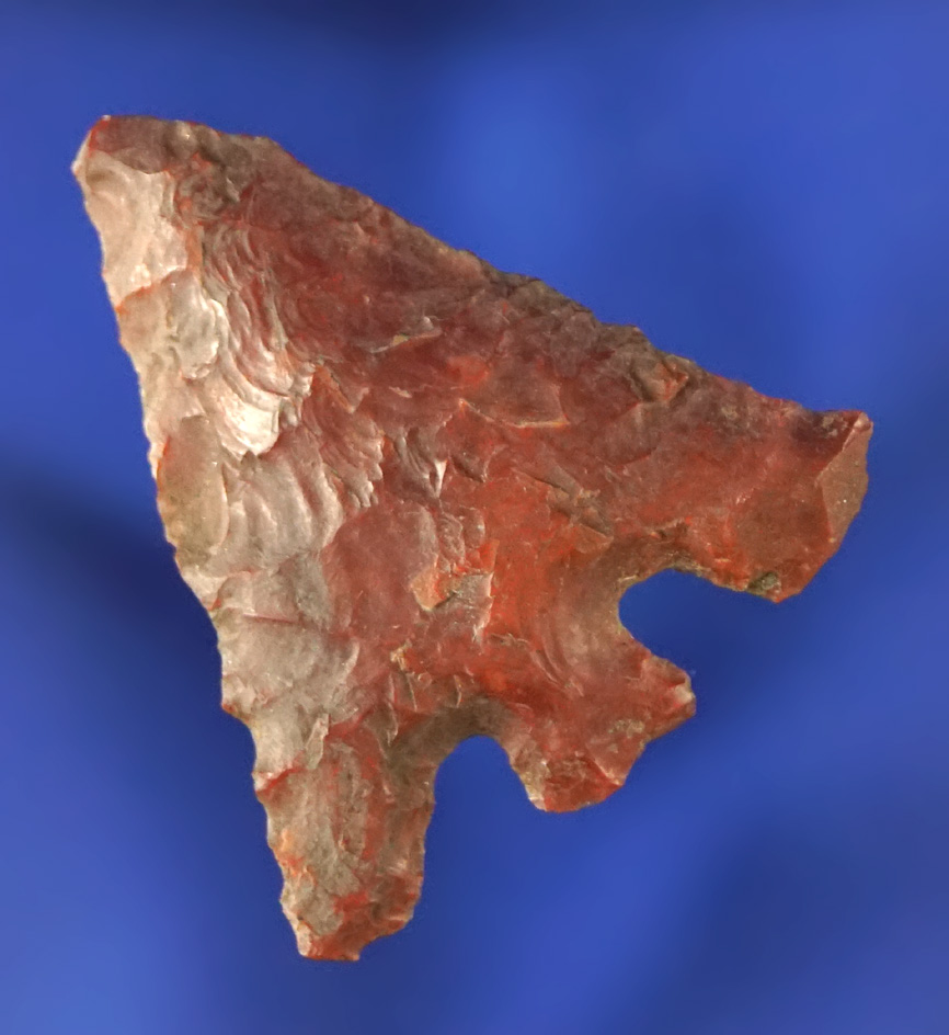 Nice style! 1 3/16" red Jasper Eastgate found near the Columbia River, Washington.