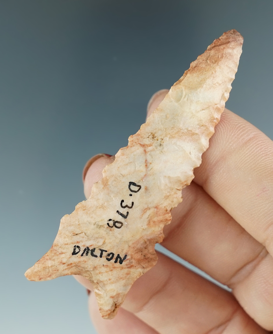Excellent flaking, style, material and color on this 2 9/16" Dalton Point found in Missouri.