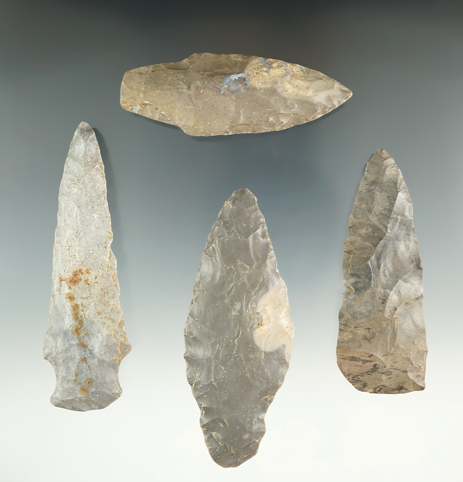 Set of four nice knives found in Indiana. Largest is 3 11/16".