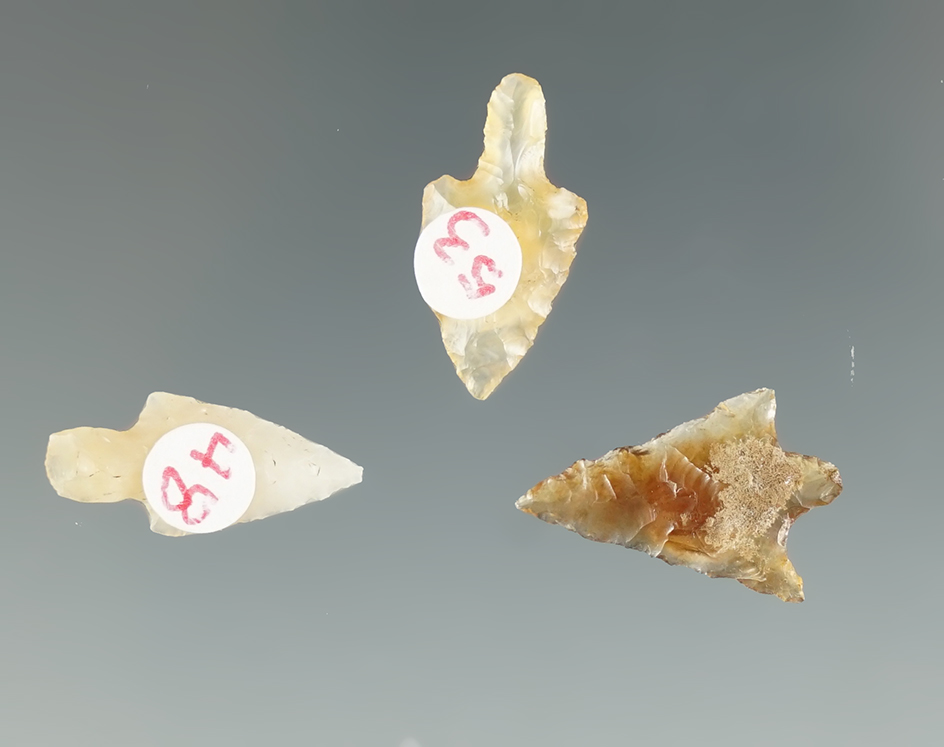 Set of three Agate Gem Points found near the Columbia River. Largest is 11/16".