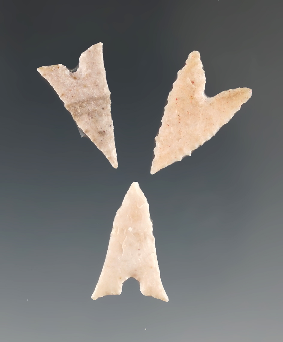 Set of three Garza points found in Texas, largest is 7/8".