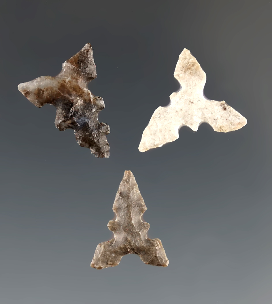 Set of three Toyah points found in Texas. Largest is 5/8".