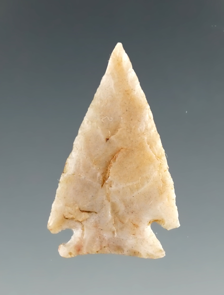 1 1/16" Cornernotch point that is thin and well flaked found in Texas.