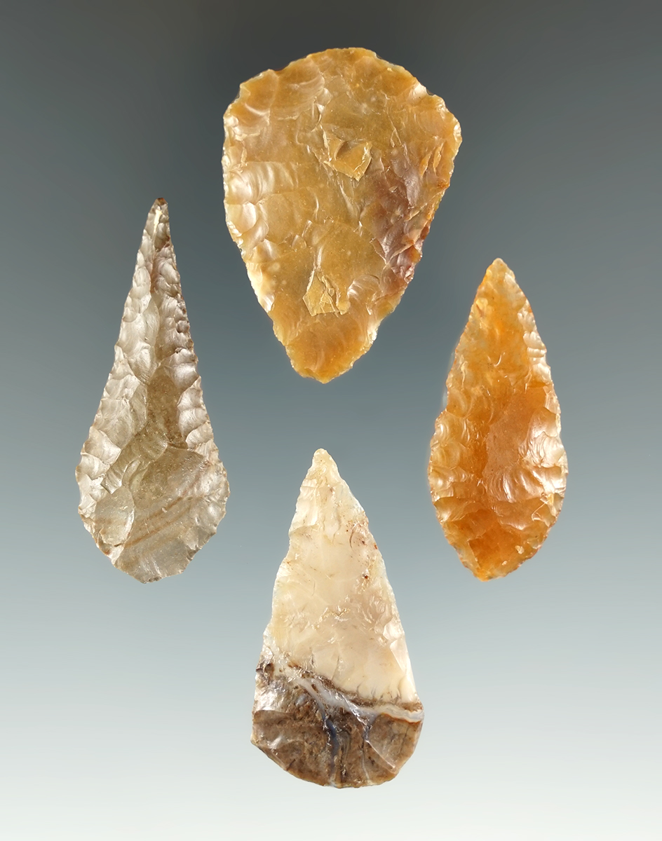 Set of four nice Leaf Points found near the Columbia River, largest is 1 3/4".