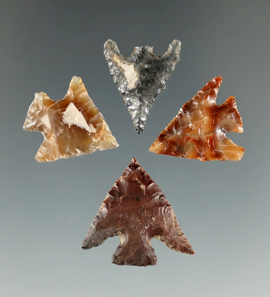 Set of four Columbia River Gem points in nice condition, largest is 13/16".