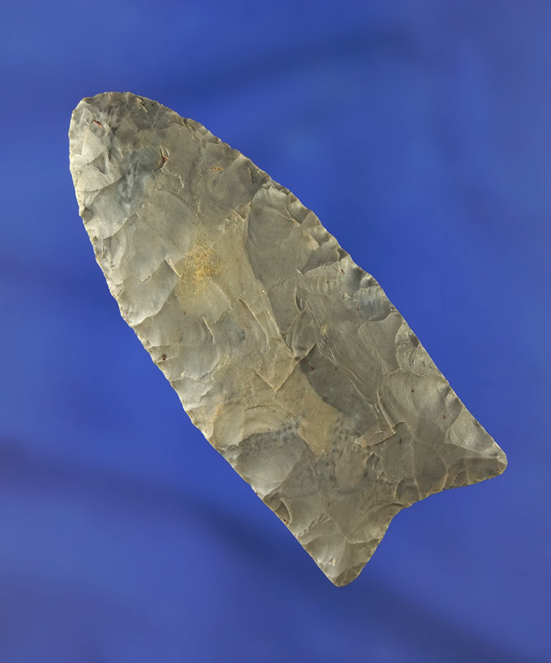 2 7/8" Clovis made from Hornstone. Found in Posey Co., Indiana. Comes with a Jackson COA.