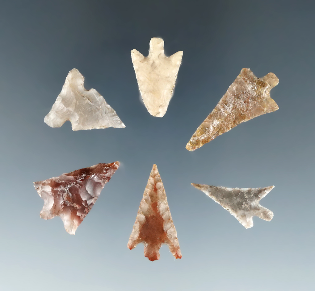 Set of 6 assorted Columbia River Gempoints found near Wishram, Washington near the Columbia River.