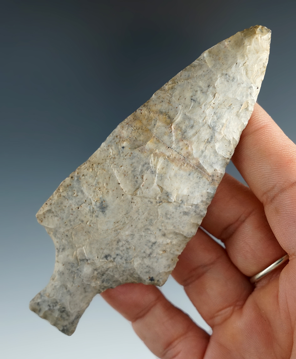 4 3/16" Ashtabula made from nicely mottled Flint found in Holmes Co., Ohio. Ex. Curly Platt.