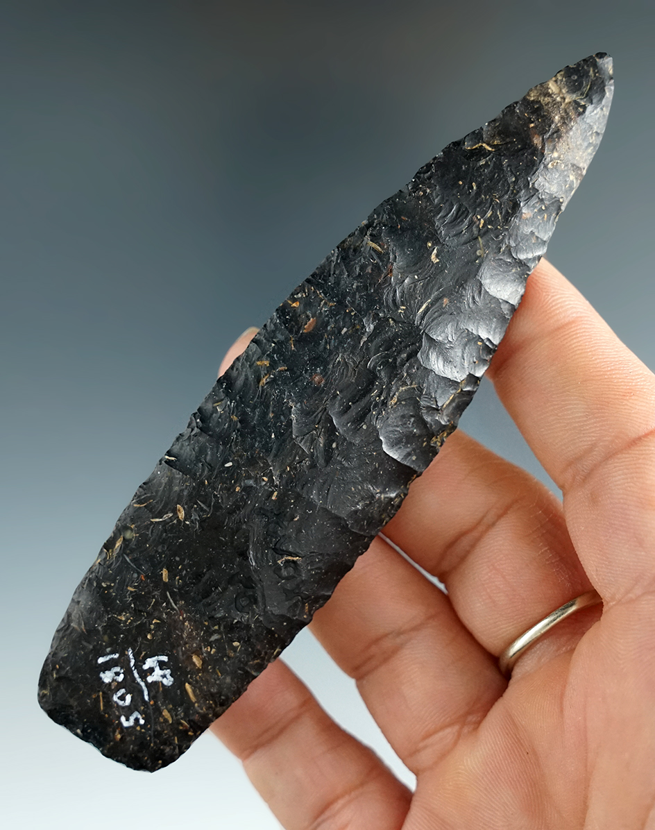 4 3/8" Coshocton Flint Paleo Lanceolate that is very nicely flaked found in Knox Co., Ohio. Ex.  Dil