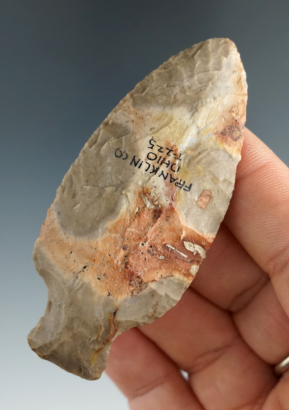 2 7/8" Flint Ridge Flint Tablerock/Bottleneck found in Franklin Co., Ohio. Ex. Bill Teill.