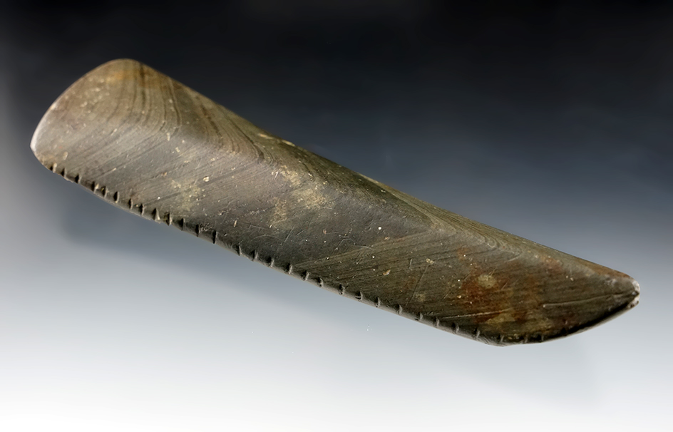 5 9/16" heavily tallied Birdstone/Effigy. Ontario Canada, New York State border. Ex. Jim Dressler.