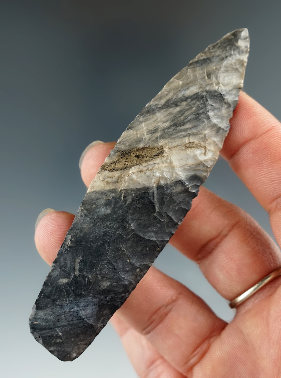 3 3/4" Paleo Lanceolate Base. Upper Mercer Flint. Knox Co., Ohio.