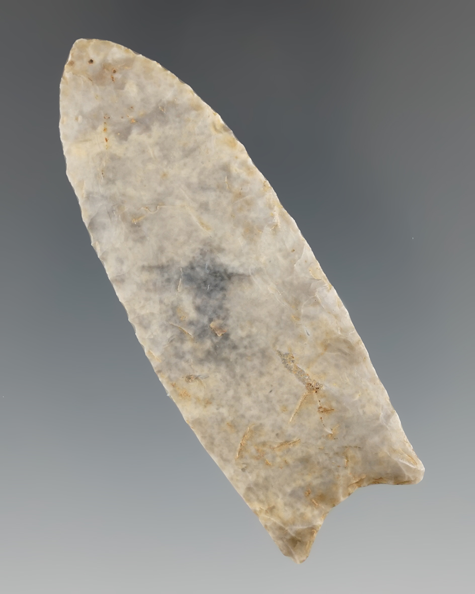 2 3/4" Coshocton Flint Paleo Fluted Clovis found in Franklin Co., Ohio. Comes with a Bennett COA.