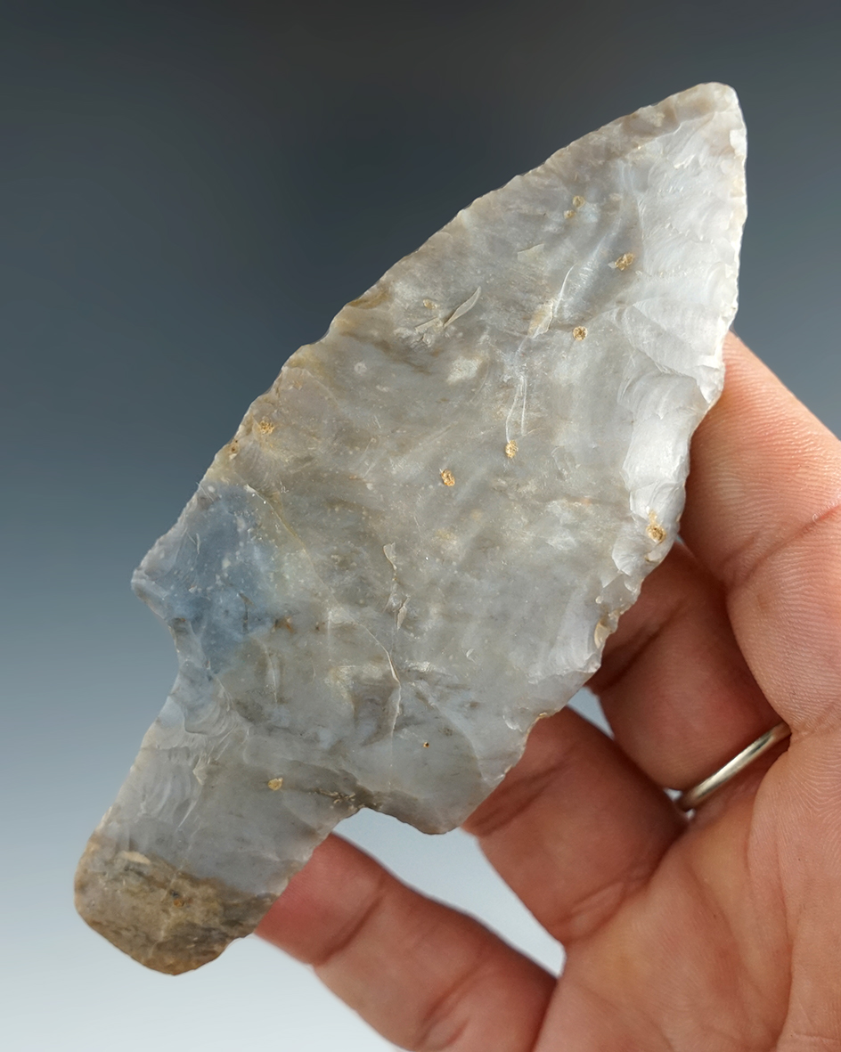 4  1/8" Flint Ridge Flint Adena found in Seneca Co., Ohio Ex. Jack Hooks collection.