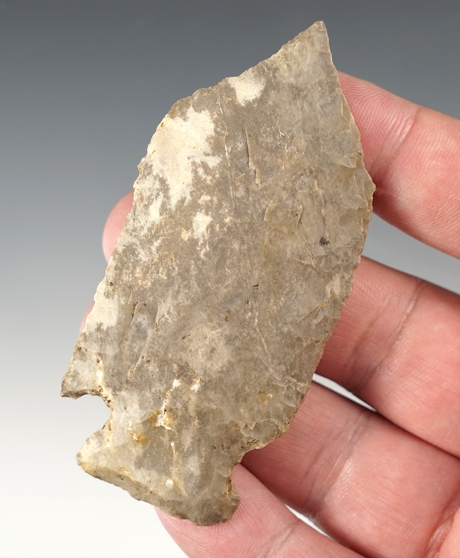 Great style on this 3 1/4" Needle tipped Afton style Point  made of mottled Ft. Payne Flint. 
