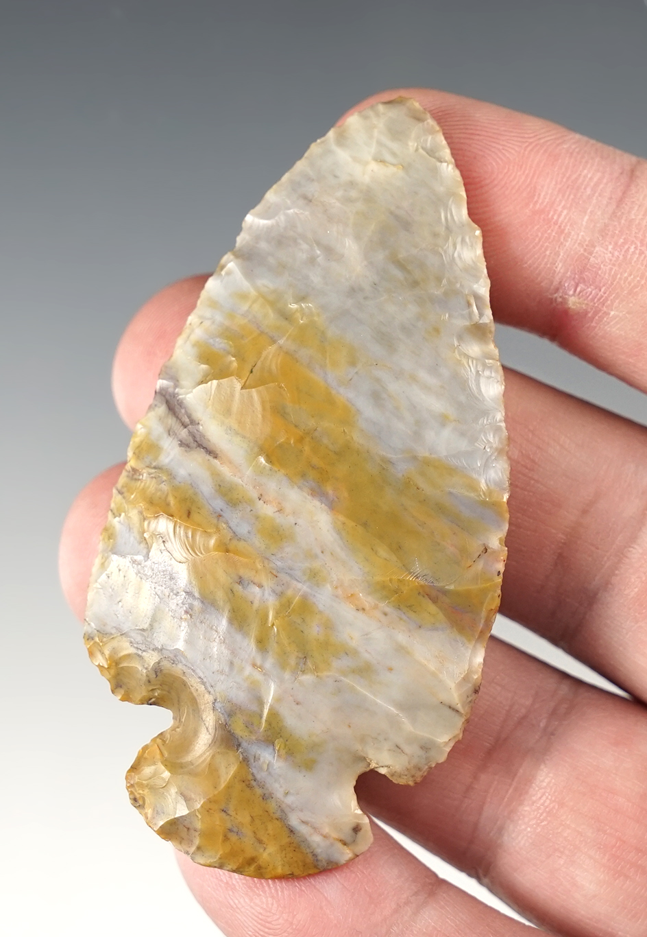 2 3/4" Beautiful purple and gold Flint Ridge Dovetail with nice patina. High-grade flint. Ohio.