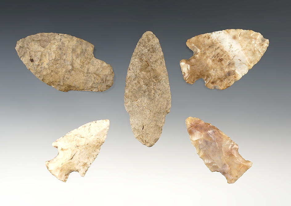 Set of 5 Midwest points in good condition. The largest is 2 3/4".