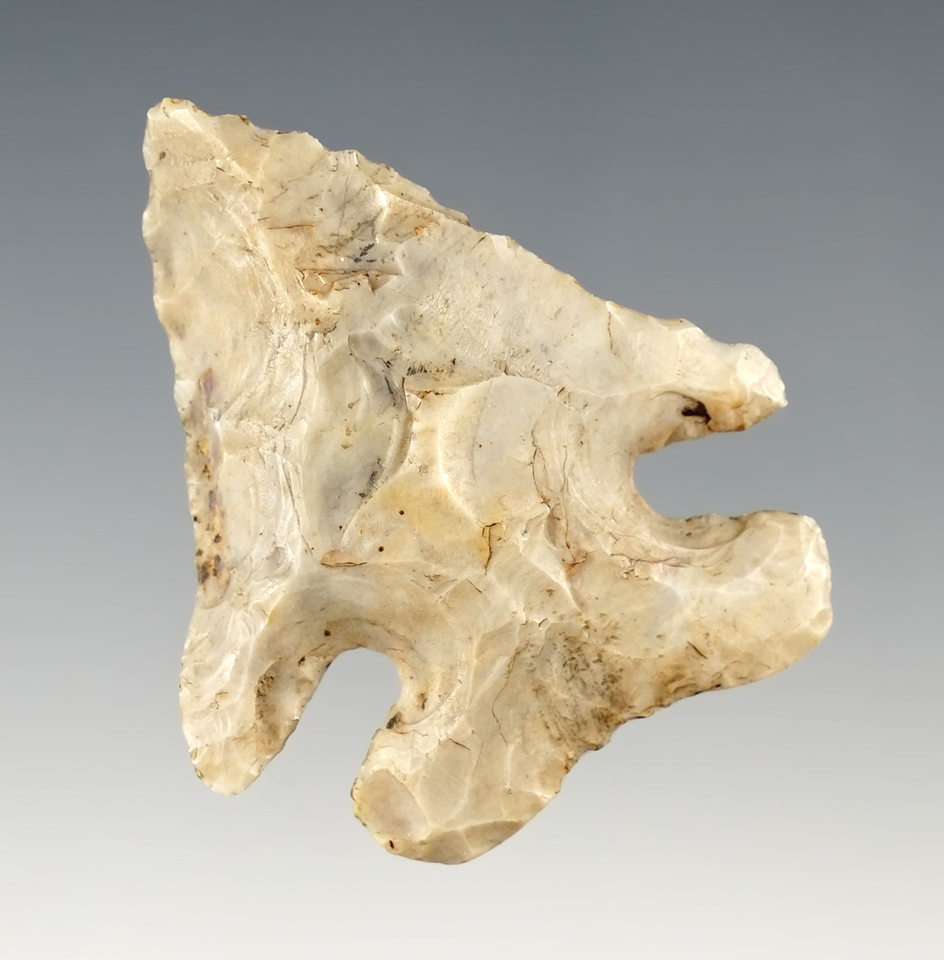 Exceptionally well made 1 13/16" Ohio Thebes point that is steeply Beveled.