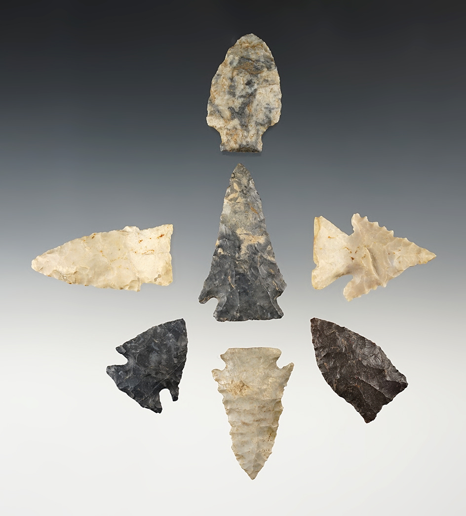 Set of 7 nicely made Ohio points. The largest is 2 3/16".