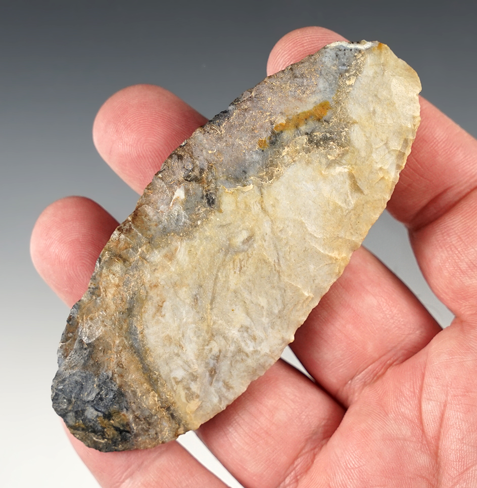 3 3/4" Oval-shaped Knife - Carroll Co., Ohio. Made from nicely patinated Coshocton flint.