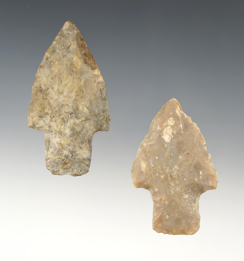 Pair of nicely made Adena points - Knox Co., Ohio. Found by Jake Bikar in 1971. Ex. Jack Hooks.