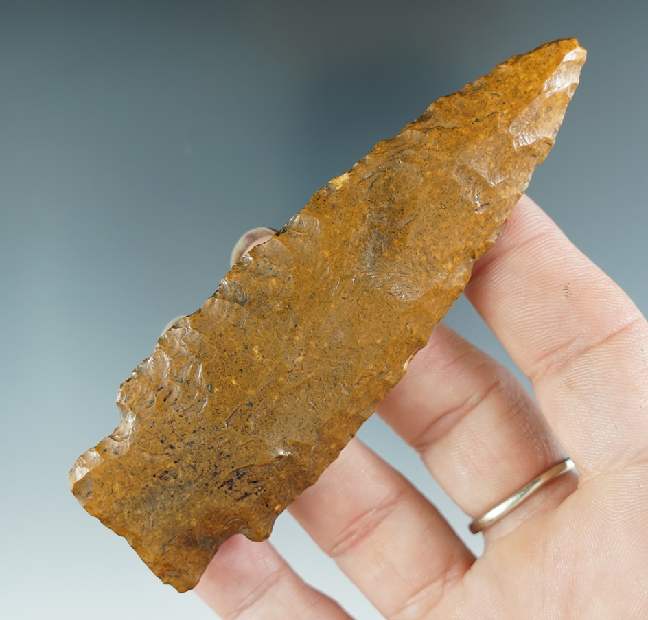 4" Hardin made from River-Stained Flint, found in Clinton, Missouri. Comes with a Bennett COA.