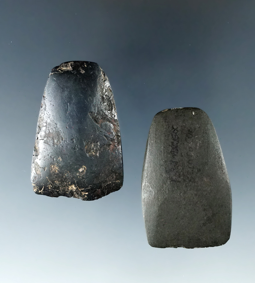Pair of Hematite Celts, largest is 1 3/4". Found at Ft. Ancient and Scioto Co., Ohio. Ex. Doug Hooks.