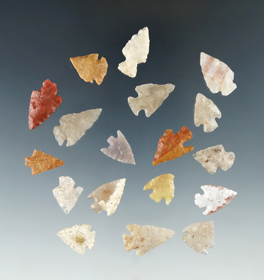 Set of 18 Colorado Arrowheads, largest is 7/8". Ex. Bob Roth Collection.