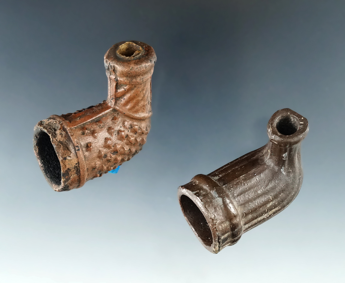 Pair of Ornate Clay Pipes found along the Ohio River, both around 1 1/2".