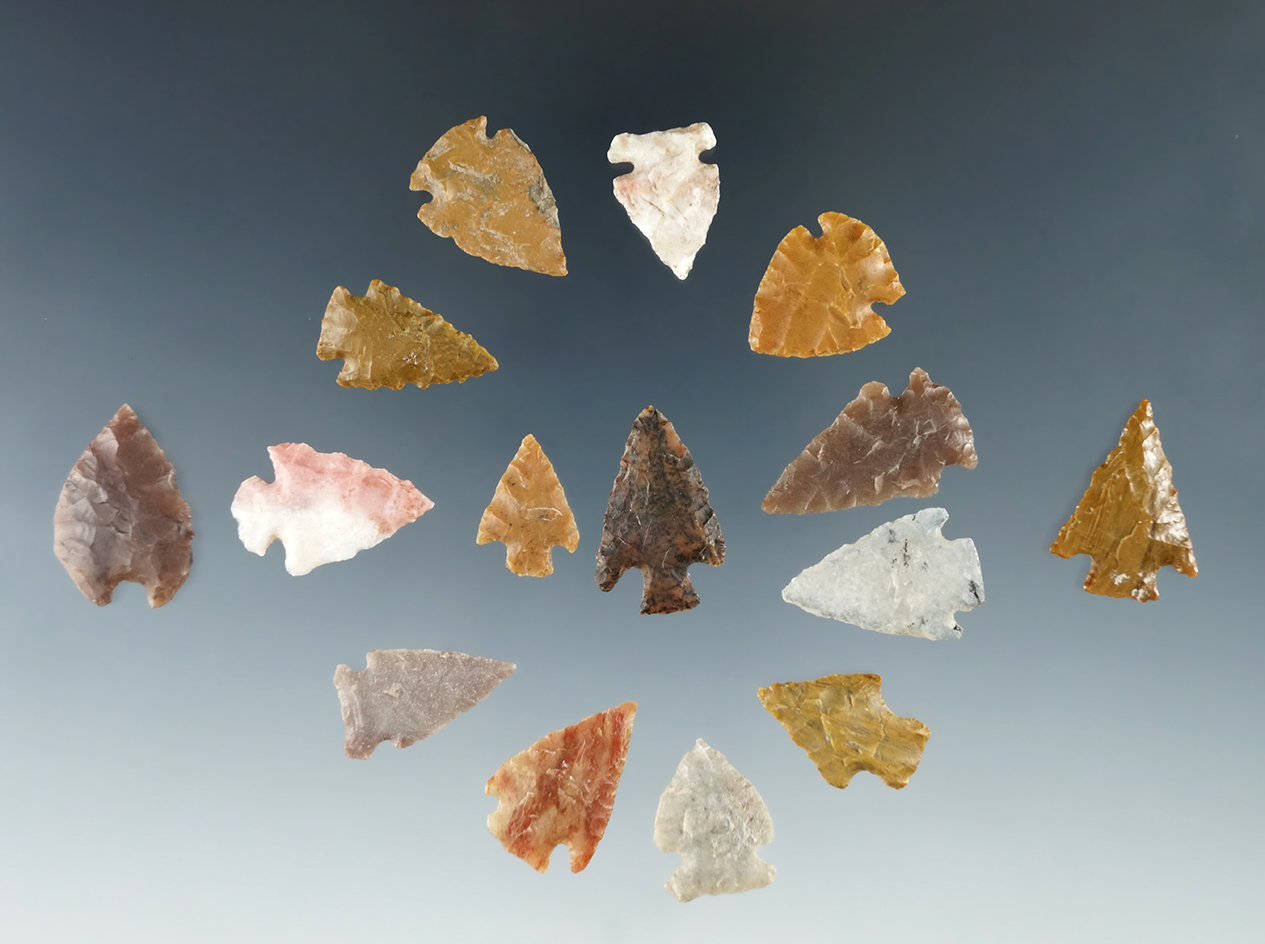 Set of 15 Colorado Arrowheads, largest is 15/16". Ex. Bob Roth Collection.