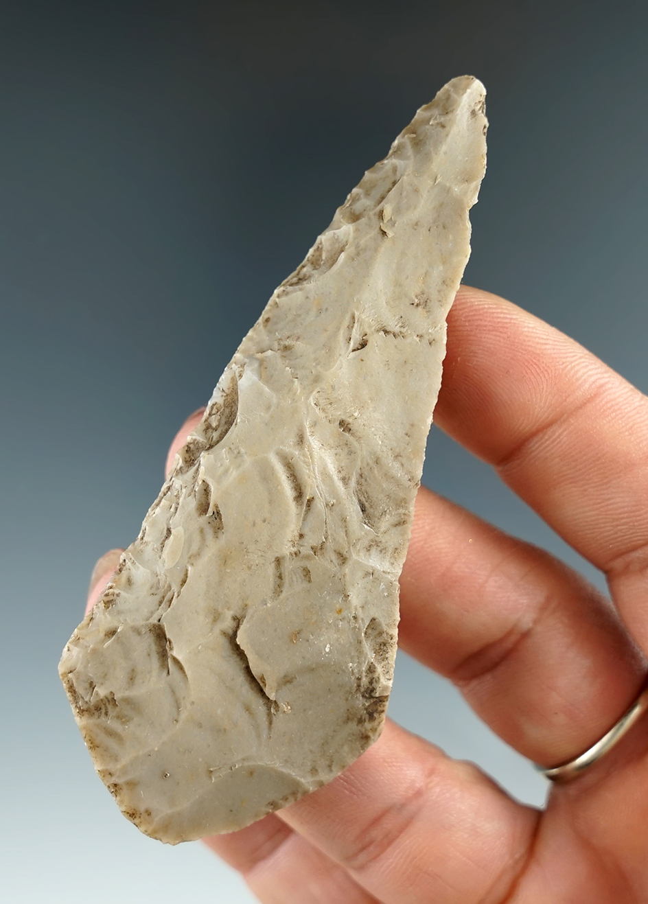 3 3/8" nicely beveled Harahey Knife found in Texas.