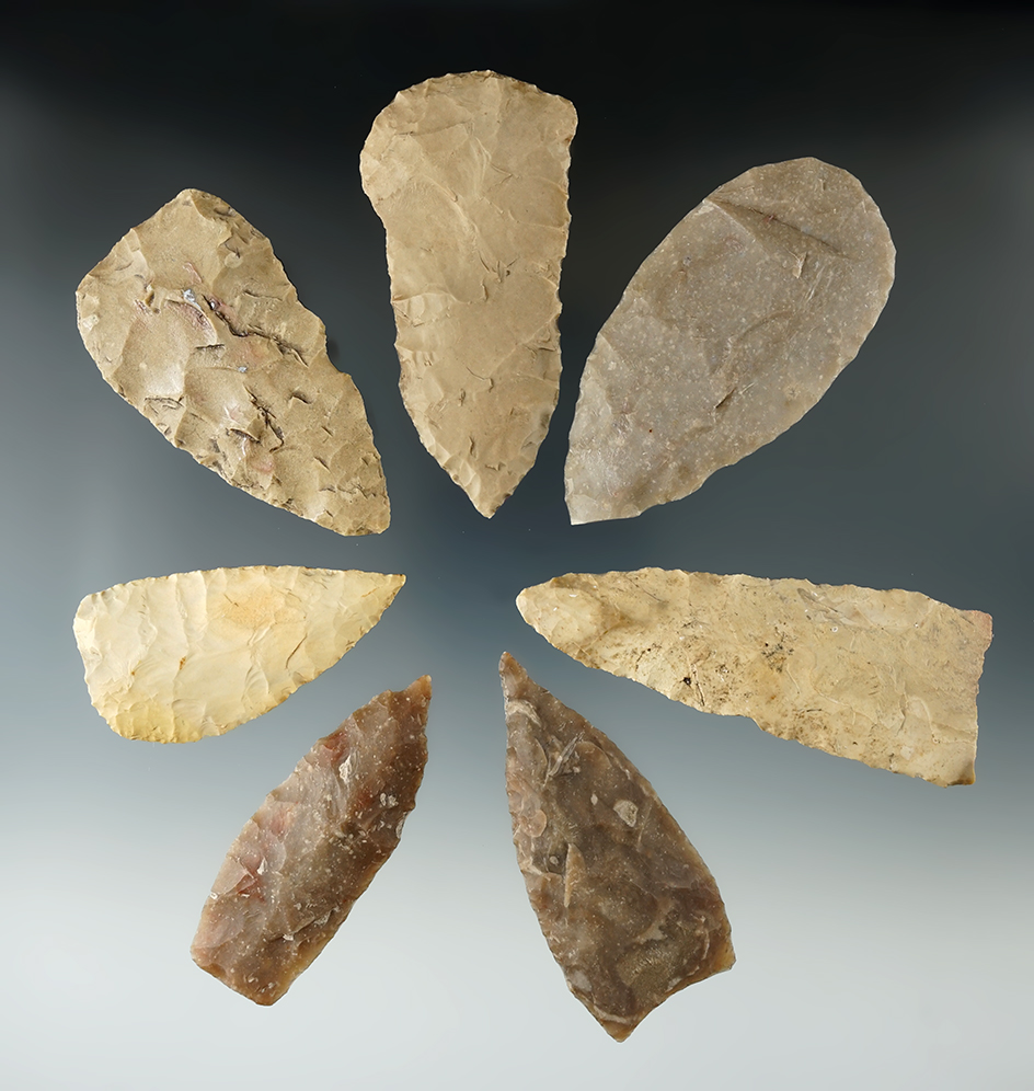 Set of seven assorted Blades found in Texas, largest is 3 3/8".