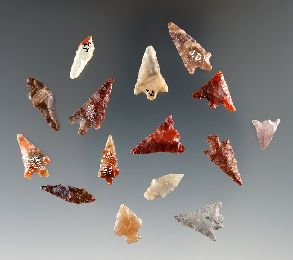 Group of 15 assorted Columbia River Gem points, largest is 13/16".