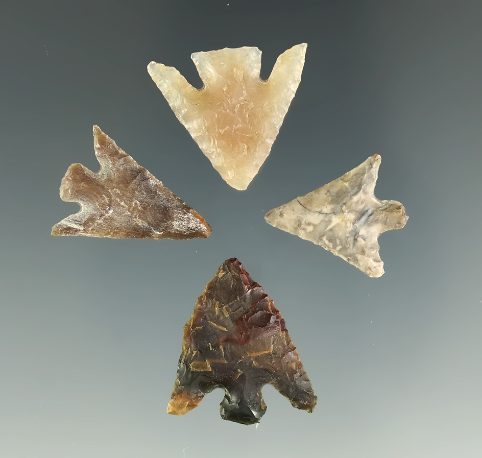 Set of four very nice Columbia Plateau points found near Vintage Washington.  Largest is 7/8".