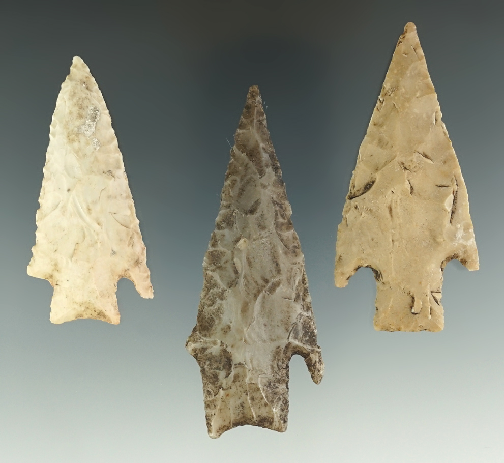 Ex. Museum! Set of three stemmed points found in Texas, largest is 3".