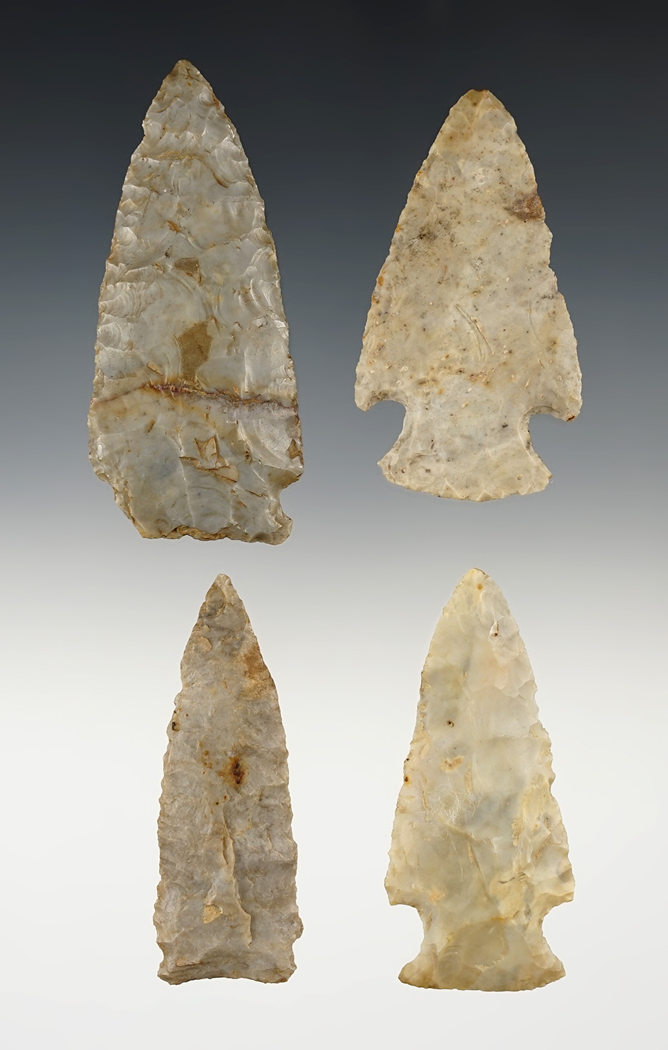 Set of 4 nice points found in Stark Co., Ohio. The largest is 3 3/16".