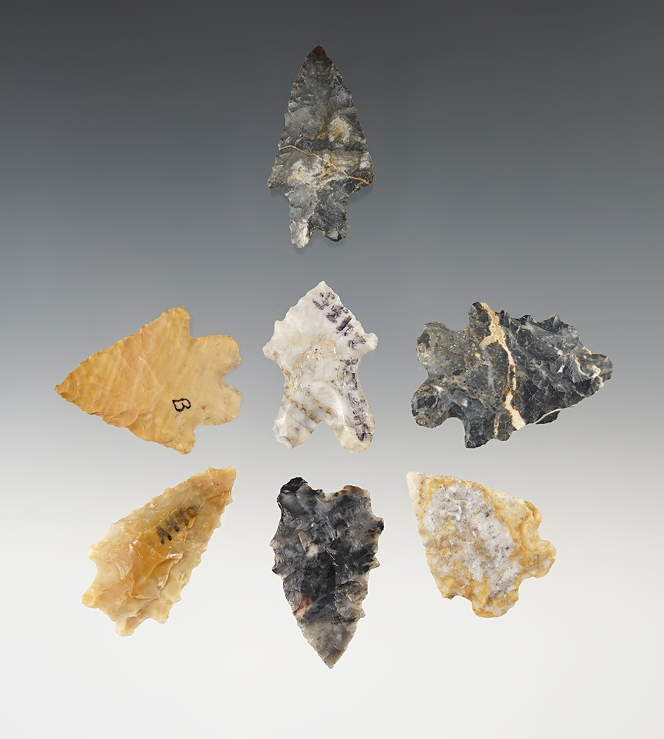 Set of 7 well made Ohio Bifurcates. Ex. Shipley, Buck and Elleman. The largest is 1 1/2".